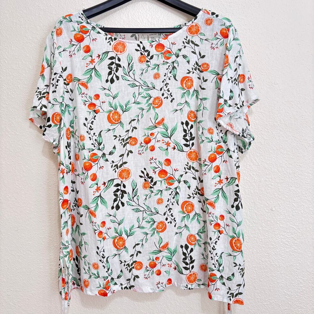 Joie 2X 100% Linen Tunic Top Orange Citrus Dolman GrandmaChic Side Tie
